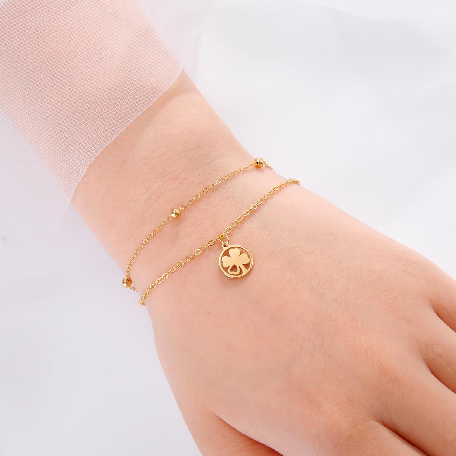 Bracciale Da Donna Con Quadrifoglio, in Acciaio Inox, Con Quadrifoglio, Portafortuna, Alla Moda, Idea Regalo per Le Donne