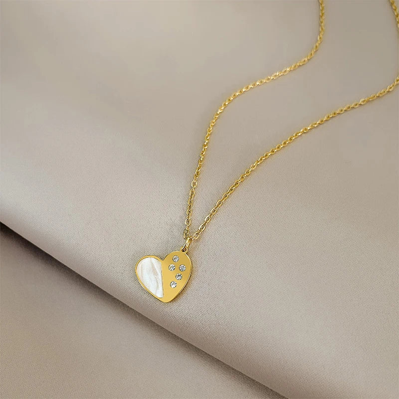 High Quality Stainless Steel Necklace for Women Gold Color Heart Shape Pendant Necklace Party Holiday Chain Jewelry
