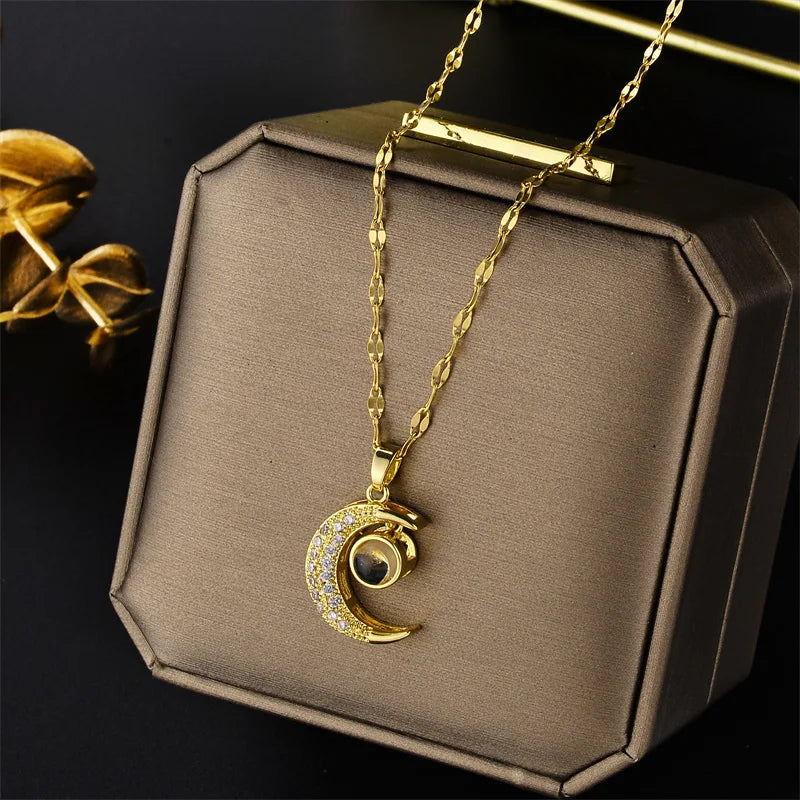 New in Light Luxury Zircon Crystal Stainless Steel Necklaces for Women Korean Fashion Sweet Sexy Female Clavicle Chain Jewelry