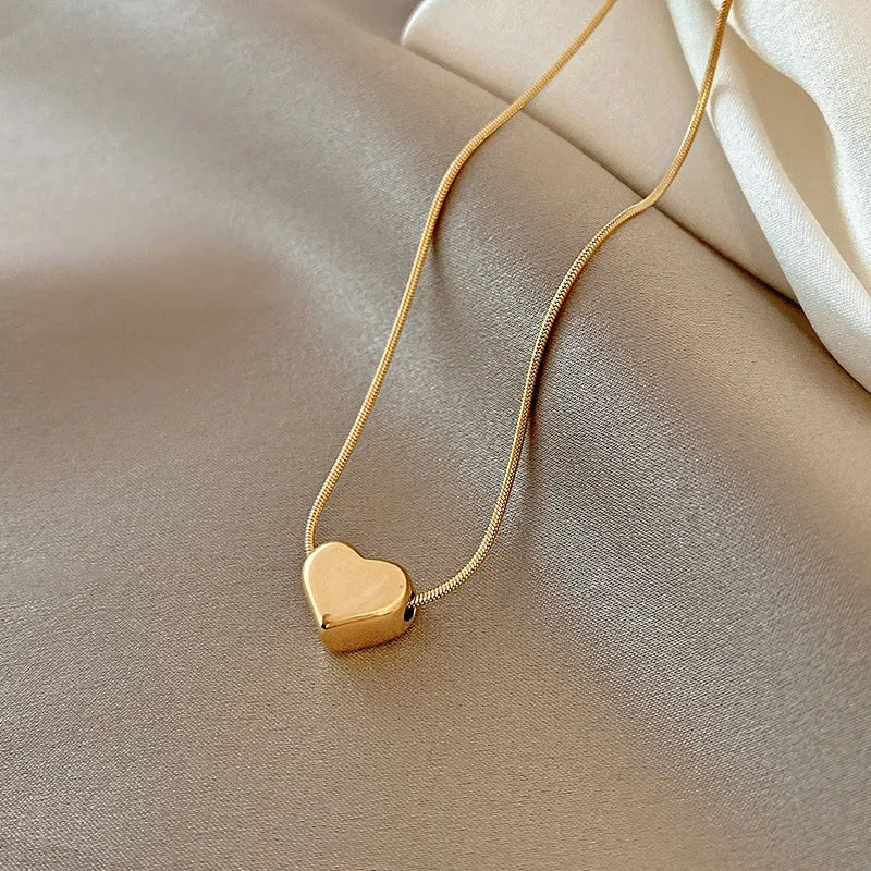 High Quality Stainless Steel Necklace for Women Gold Color Heart Shape Pendant Necklace Party Holiday Chain Jewelry