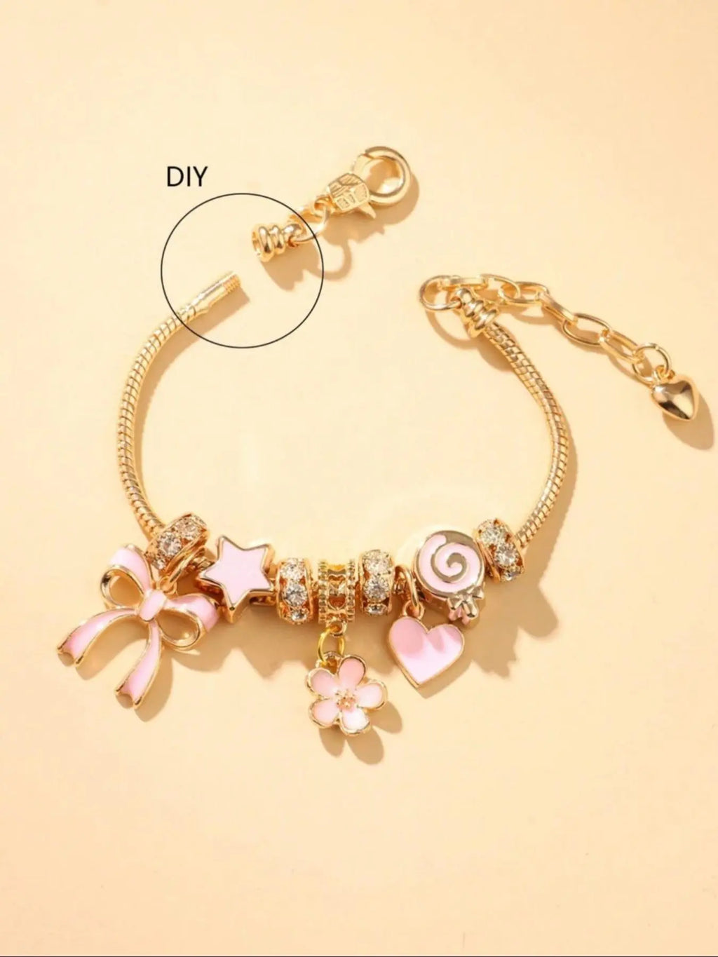 Cute Bow & Heart & Flower Design Charm Bracelet, Rhinestone Decorated Bracelet for Women & Girls, Trendy All-Match & Exquisite Jewelry for Birthday Gift, Rhinestone Decorated Bangle