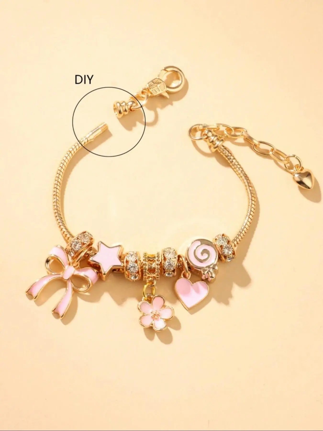 Cute Bow & Heart & Flower Design Charm Bracelet, Rhinestone Decorated Bracelet for Women & Girls, Trendy All-Match & Exquisite Jewelry for Birthday Gift, Rhinestone Decorated Bangle