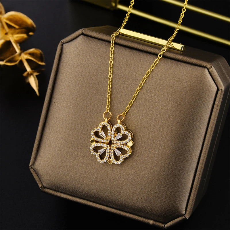 New in Light Luxury Zircon Crystal Stainless Steel Necklaces for Women Korean Fashion Sweet Sexy Female Clavicle Chain Jewelry