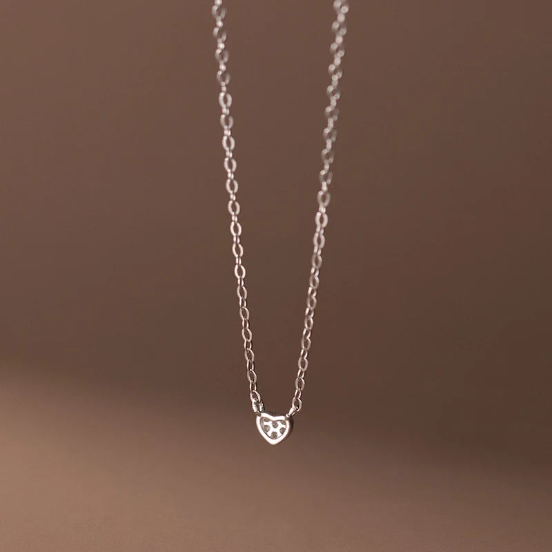 925 Sterling Silver Mini Love Heart Zircon Small Pendant Charm Necklace for Women Teen Clavicle Simple Party Jewelry Gift