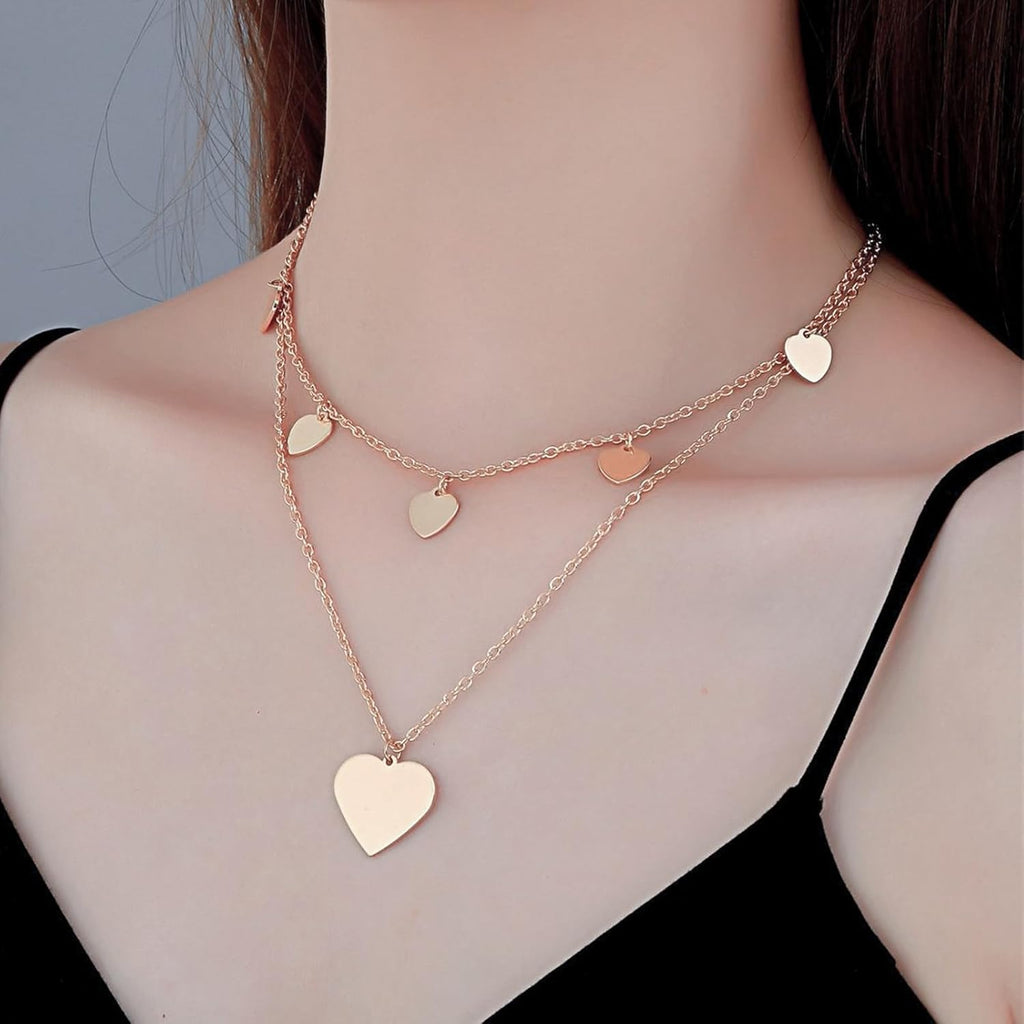 Parure Gioielli per Donna, Collana Oro Donna Strati in Acciaio Inox, Set Di Oro Regolabile Collana Bracciale E Orecchini Ciondolo a Forma Di Cuore, Impermeabile E Rispettoso Della Pelle