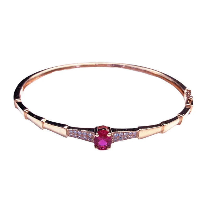 585 Purple Gold Plated 14K Rose Gold Inlaid Crystal Ruby Bracelet for Women Charm Light Luxury Wedding Party Fashion Jewelry
