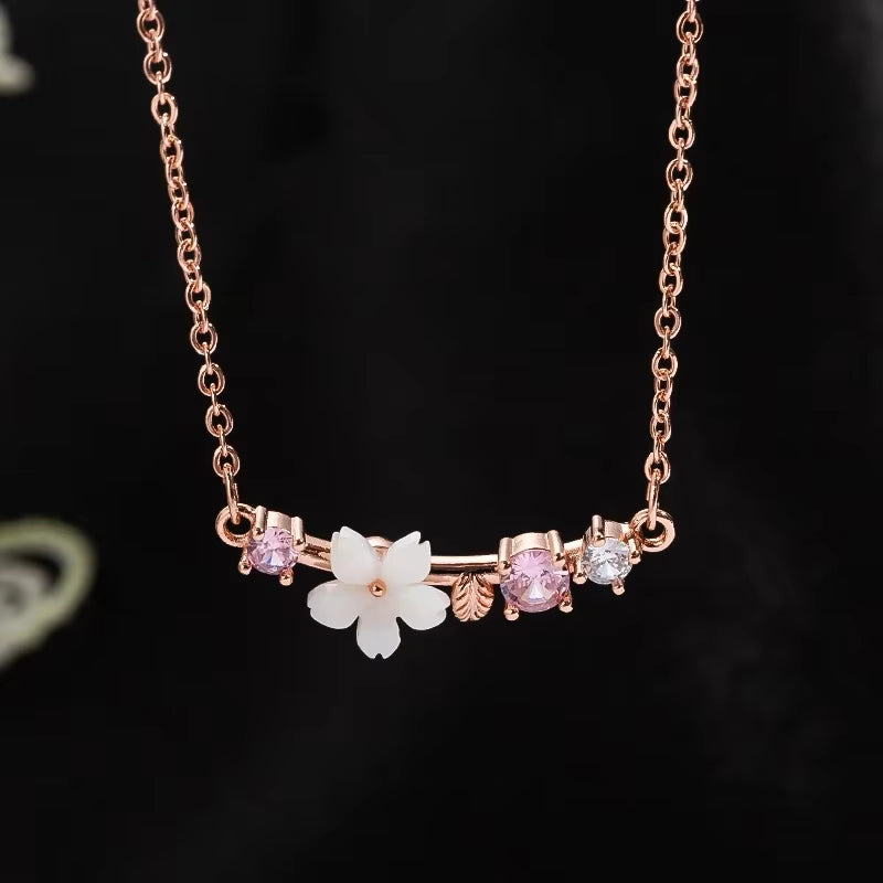 Romantic Shell Flower Pendant Necklace for Women Charm Zircon Clavicle Chain Statement Necklace Aestheitc Choker Jewelry Bijoux