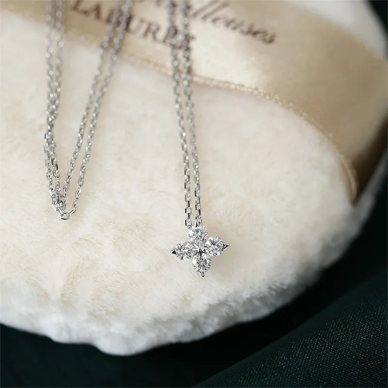 925 Sterling Silver European Simple Crystal Flower Pendant Clavicle Chain Necklace Women Classic Temperament Wedding Jewelry