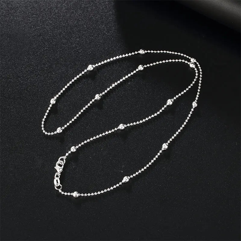 Charm 925 Sterling Silver 16-24 Inches Fine Sweater Bead Chain Women Necklace for Fashion Temperament Jewelry Party Wedding