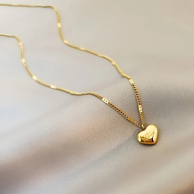 High Quality Stainless Steel Necklace for Women Gold Color Heart Shape Pendant Necklace Party Holiday Chain Jewelry
