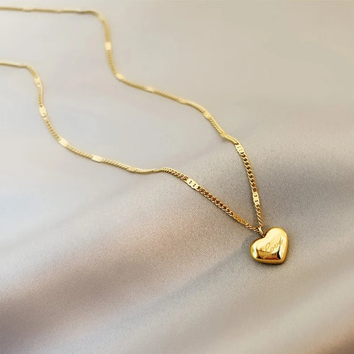 High Quality Stainless Steel Necklace for Women Gold Color Heart Shape Pendant Necklace Party Holiday Chain Jewelry