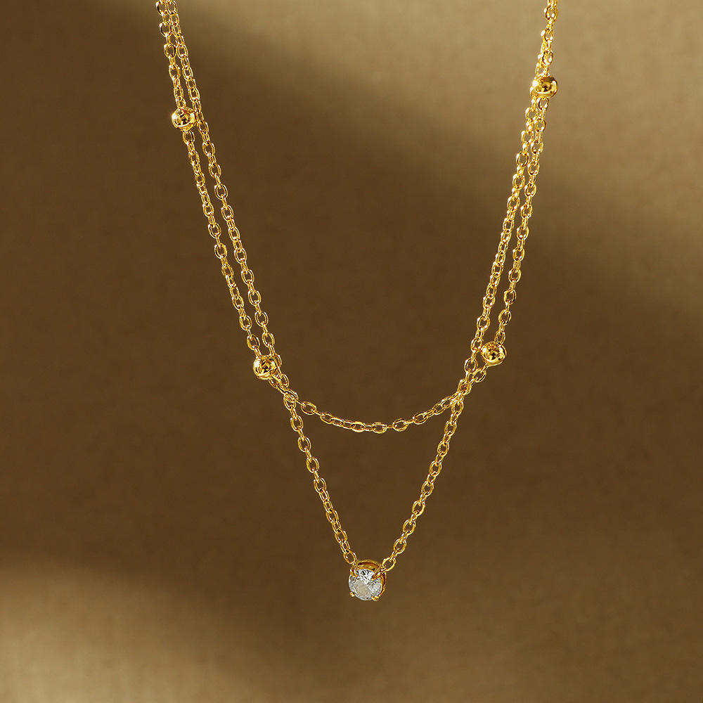 Collana con Pendente Placcato Oro e Zirconia Cubica – Doppio Strato