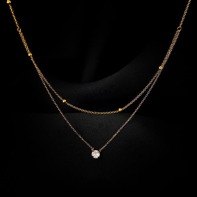 Collana con Pendente Placcato Oro e Zirconia Cubica – Doppio Strato