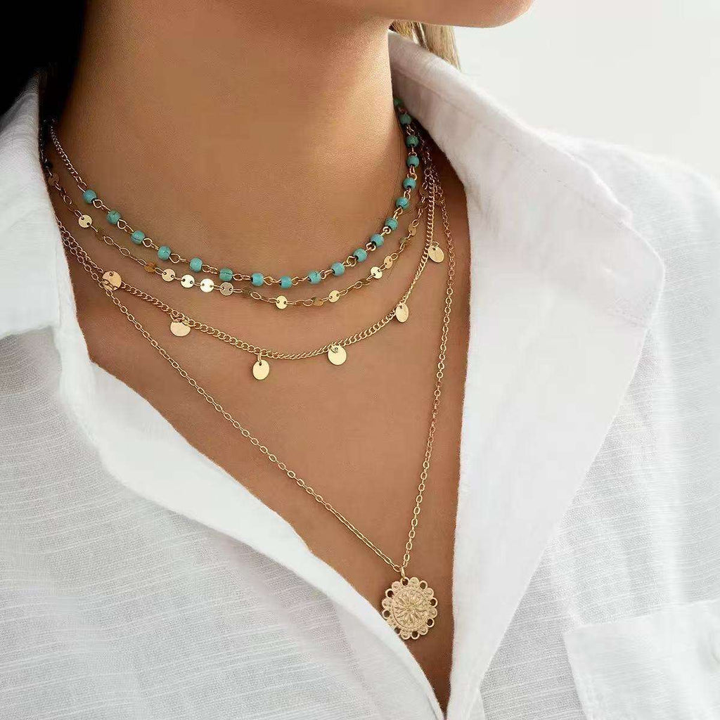 Collana Multistrato Turchese con Perline – Placcata Oro
