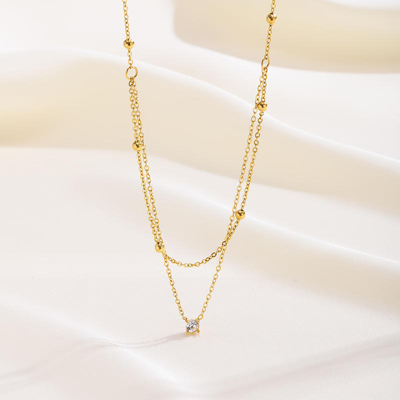 Collana Doppio Filo con Pendente in Zirconia – Placcatura Oro 18K
