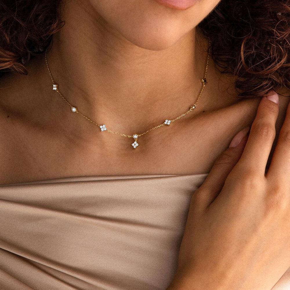 Collana Doppio Filo con Pendente in Zirconia – Placcatura Oro 18K