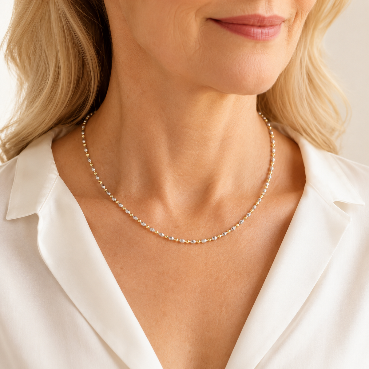 Collana Satellite Bicolore con Perle – Argento 925 | 50cm
