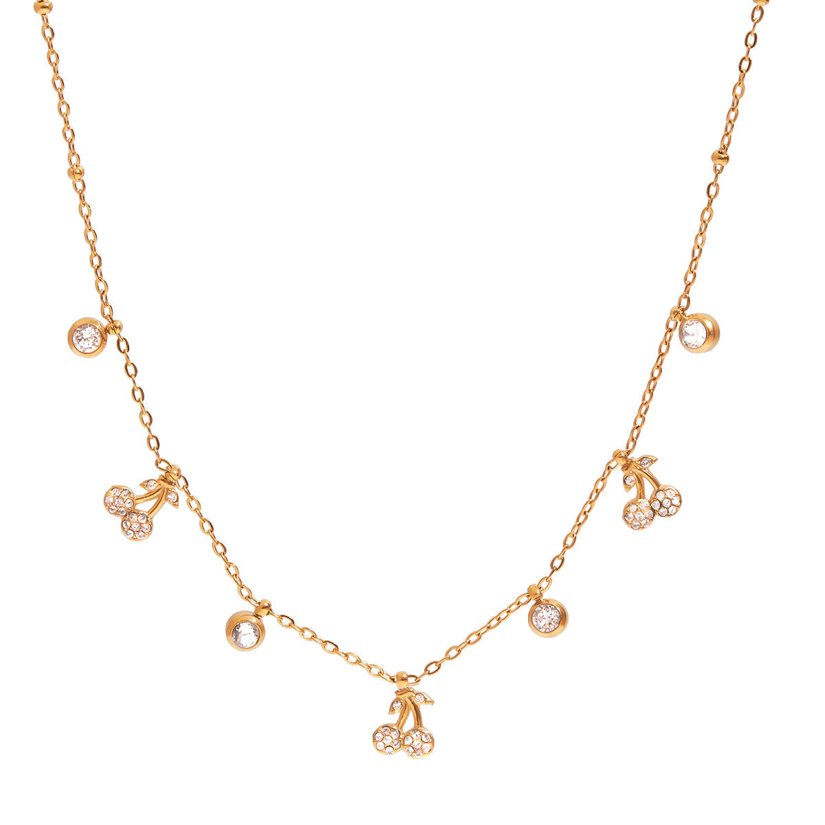 Collana Cherry Charm – Acciaio Dorato & Cristalli