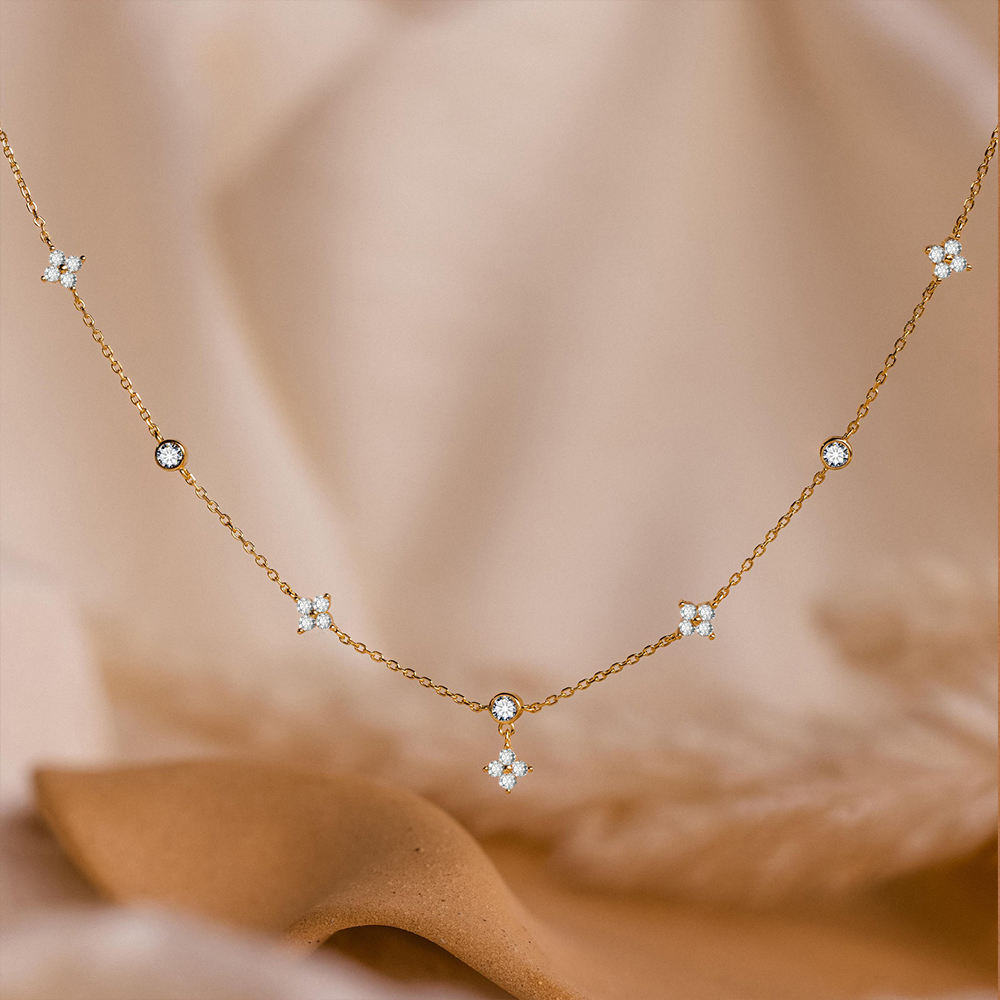 Collana Doppio Filo con Pendente in Zirconia – Placcatura Oro 18K