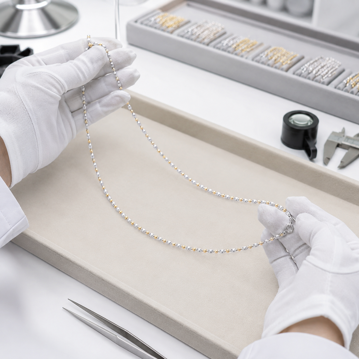 Collana Satellite Bicolore con Perle – Argento 925 | 50cm