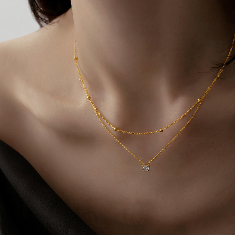 Collana con Pendente Placcato Oro e Zirconia Cubica – Doppio Strato