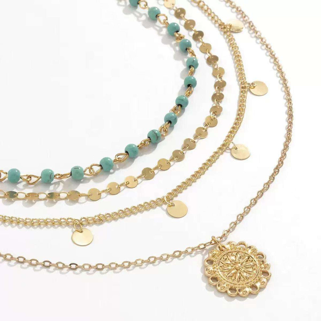 Collana Multistrato Turchese con Perline – Placcata Oro