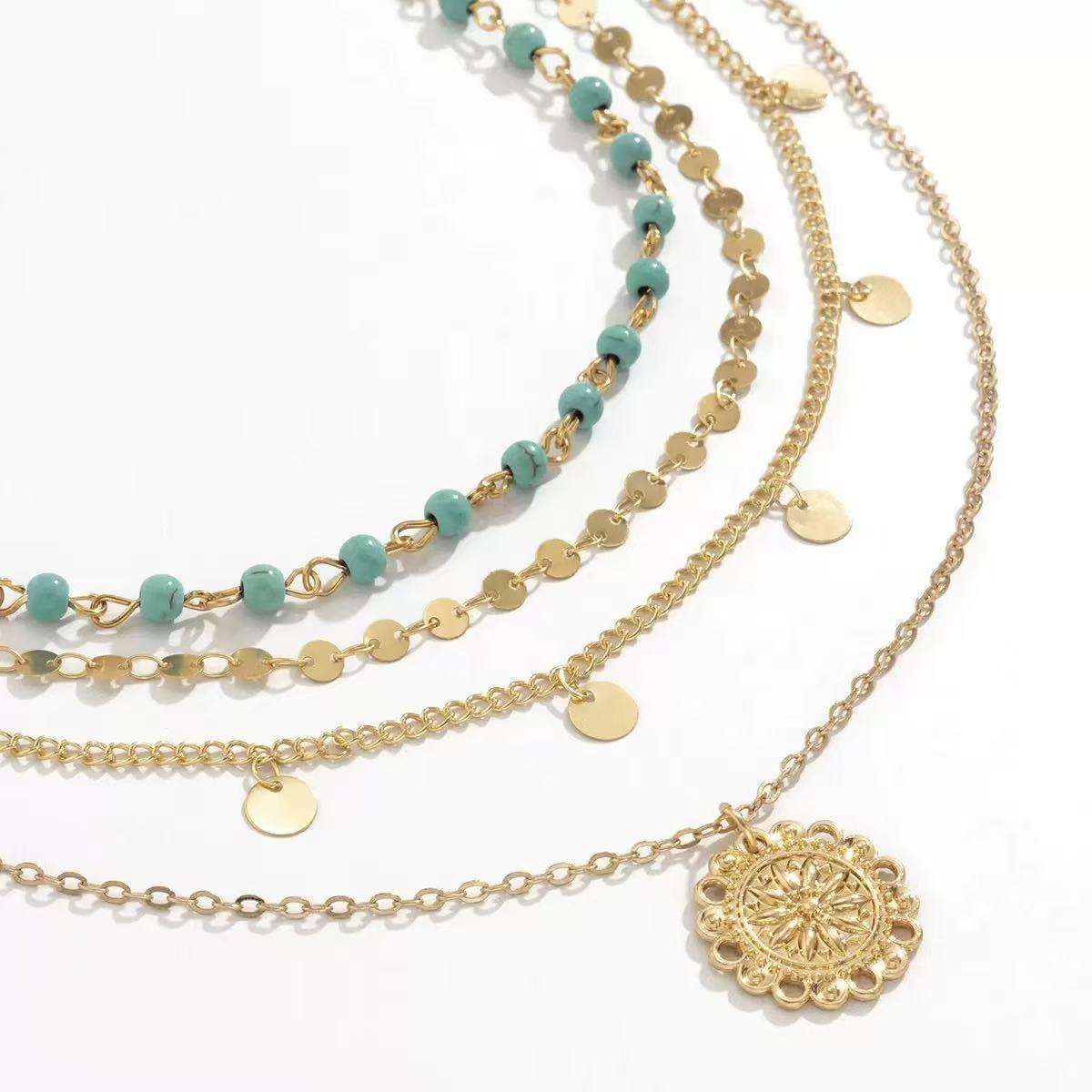 Collana Multistrato Turchese con Perline – Placcata Oro