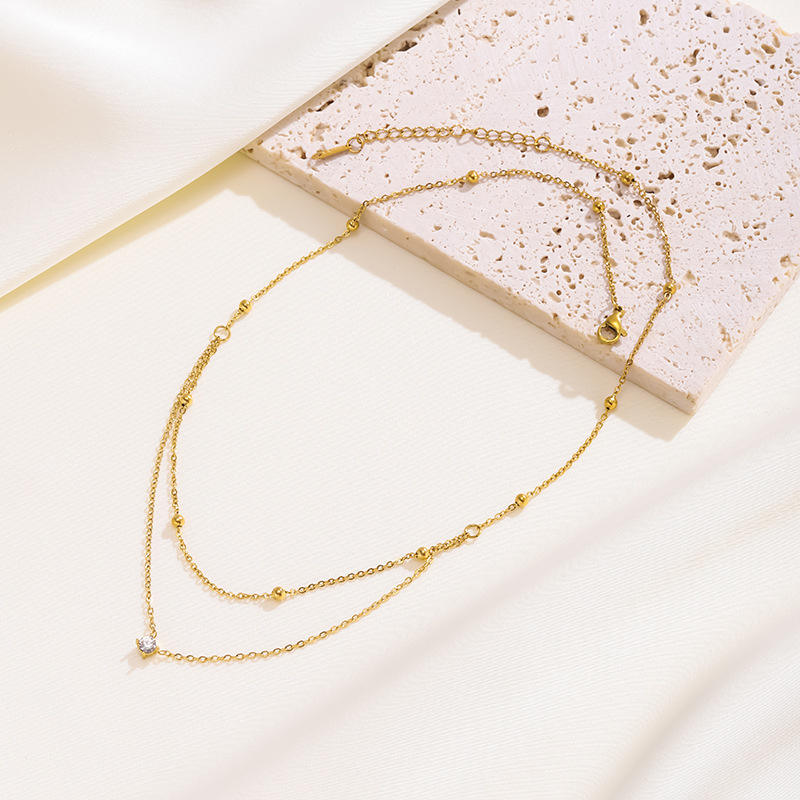 Collana con Pendente Placcato Oro e Zirconia Cubica – Doppio Strato