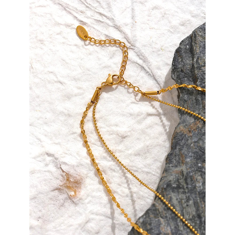 Stylish Layered Chain Stainless Steel Necklace 18K Gold Plated Texture Waterproof Trendy Korean Thin Chain Jewelry Women