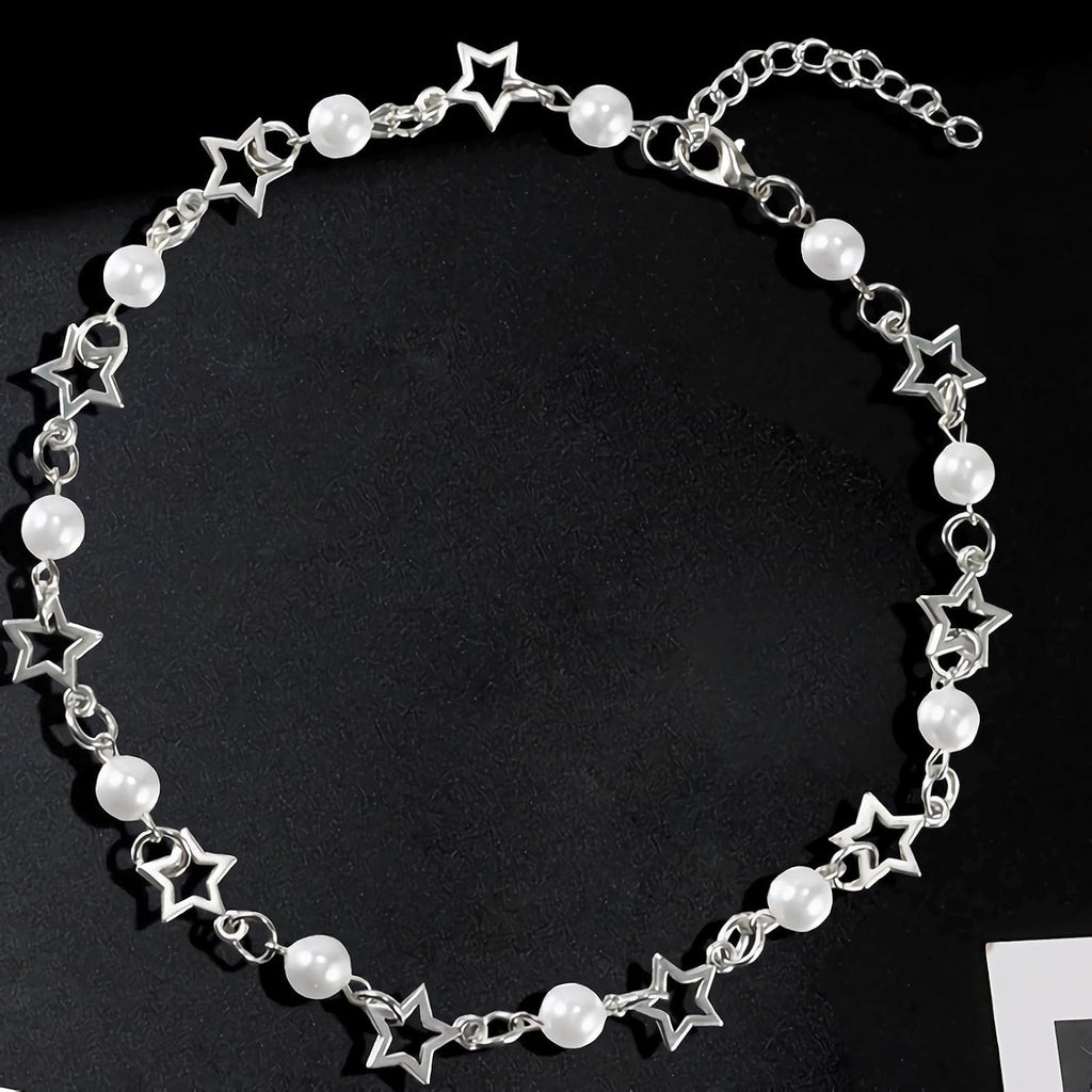 Collana Girocollo Con Perle E Stelle, Stile Bohémien, Con Perle Finte, Gioiello Da Donna