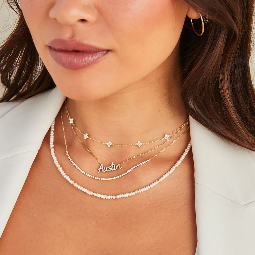 Dainty Flower Necklace, 14K Gold-Plated Flower Collarbone Chain, Ladies' Cute Simulated Diamond Necklace, Fashion Jewelry Gift, Jewelry Necklace for Teen Girls Gift, Mother’S Day Gift