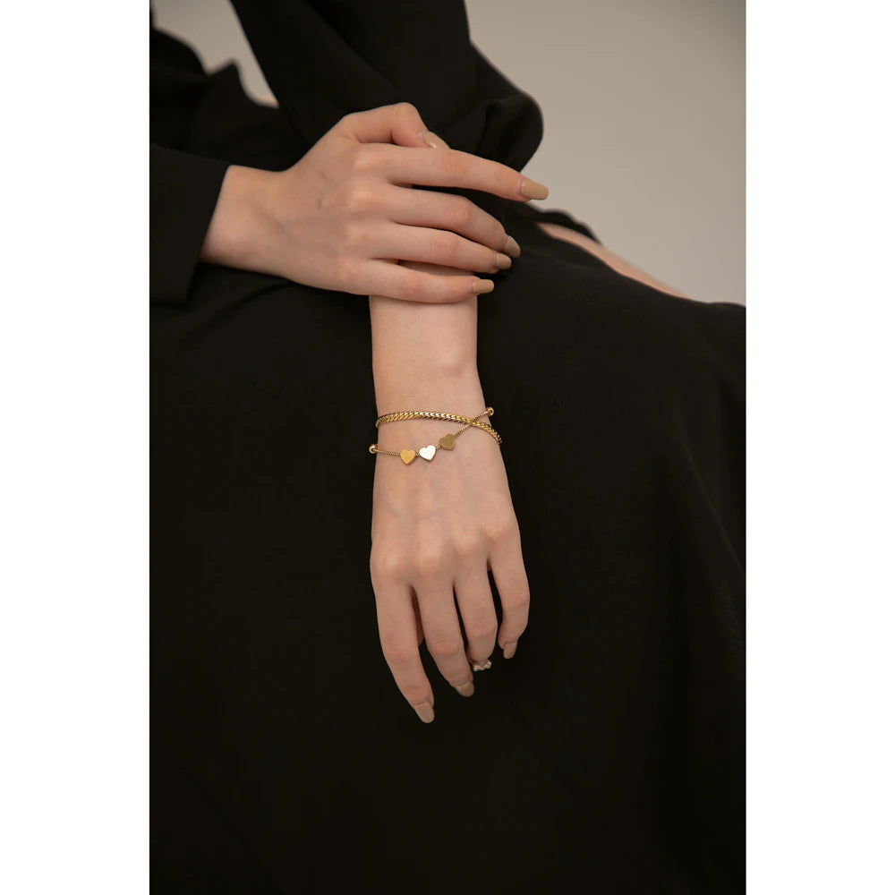 Romantic Heart Stainless Steel Bracelet for Women Charm Gold Color Snake Chain Layered Bracelet Jewelry Girlfriend Gift