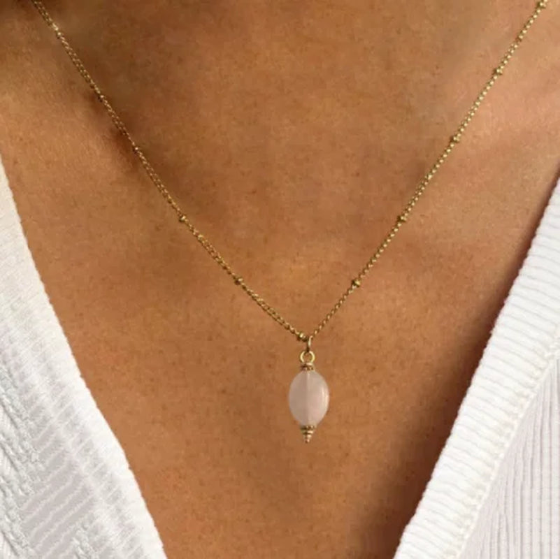 Creative Design Natural Stone Necklace Short Necklace Retro Ethnic Pink Green Black Red Natural Stone Pendant Women Jewelry