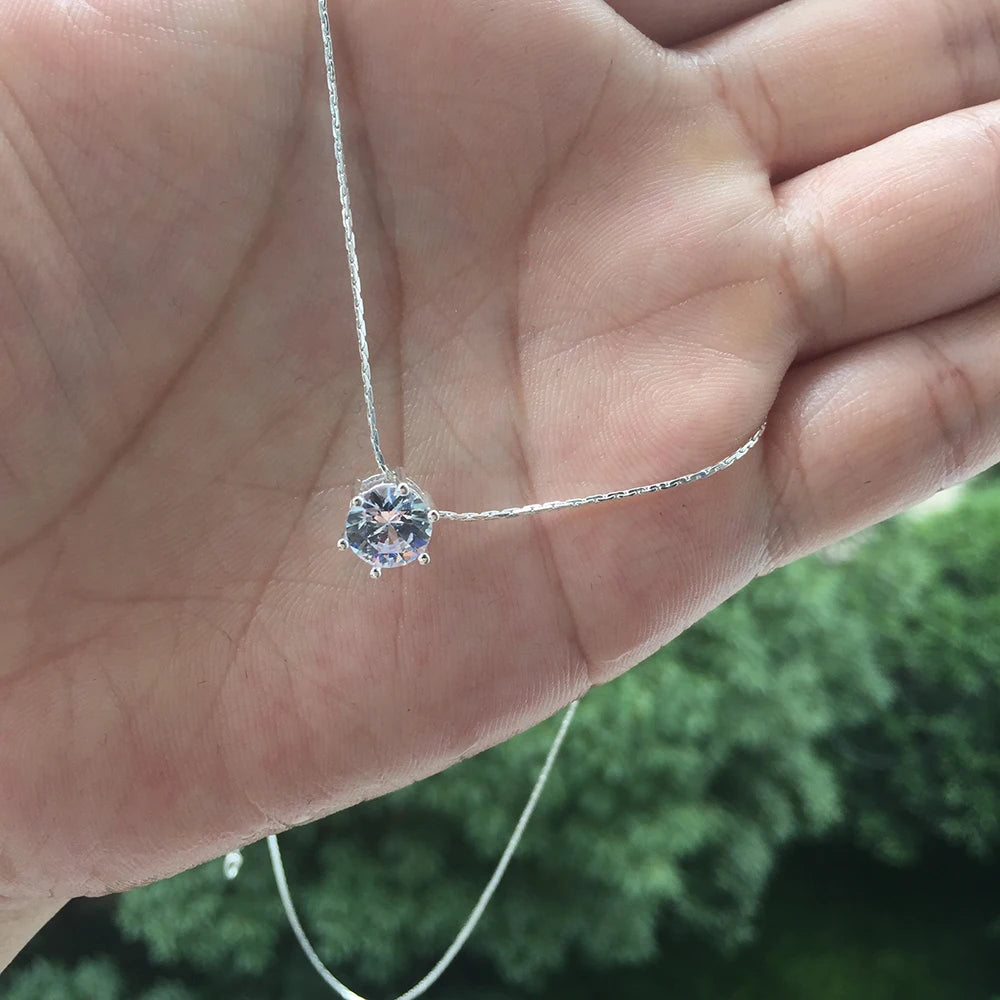 Simple Trendy Crystal Zircon Rhinestone Pendant Necklace for Women Charm White Gold Color Clavicle Chain Necklack Weddingjewelry