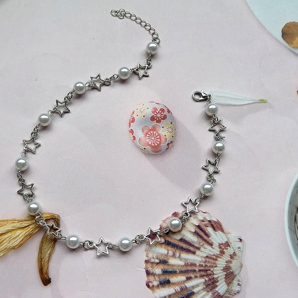 Collana Girocollo Con Perle E Stelle, Stile Bohémien, Con Perle Finte, Gioiello Da Donna