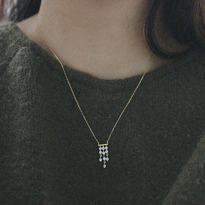 French Luxury S925 Sterling Silver Plated 14K Gold Necklace Gorgeous Vintage Tassel Zircon Pendant Necklace for Women Jewelry
