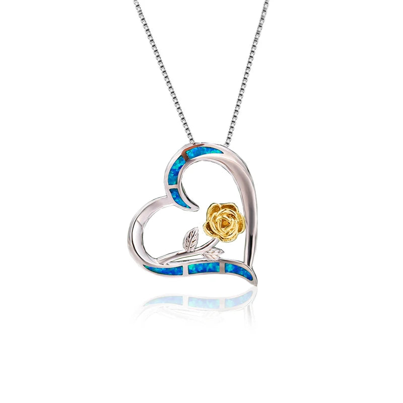 Fashion Big Water Drop White Opal Pendant Necklace for Women Luxury Rose Gold Color Crystal Flower Necklace Jewelry Dropshipping