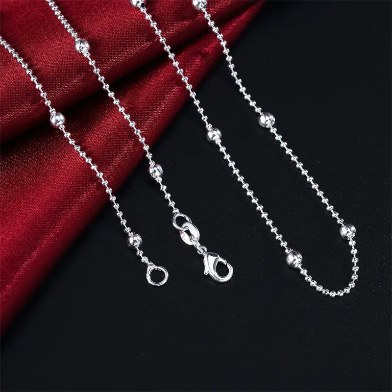 Charm 925 Sterling Silver 16-24 Inches Fine Sweater Bead Chain Women Necklace for Fashion Temperament Jewelry Party Wedding