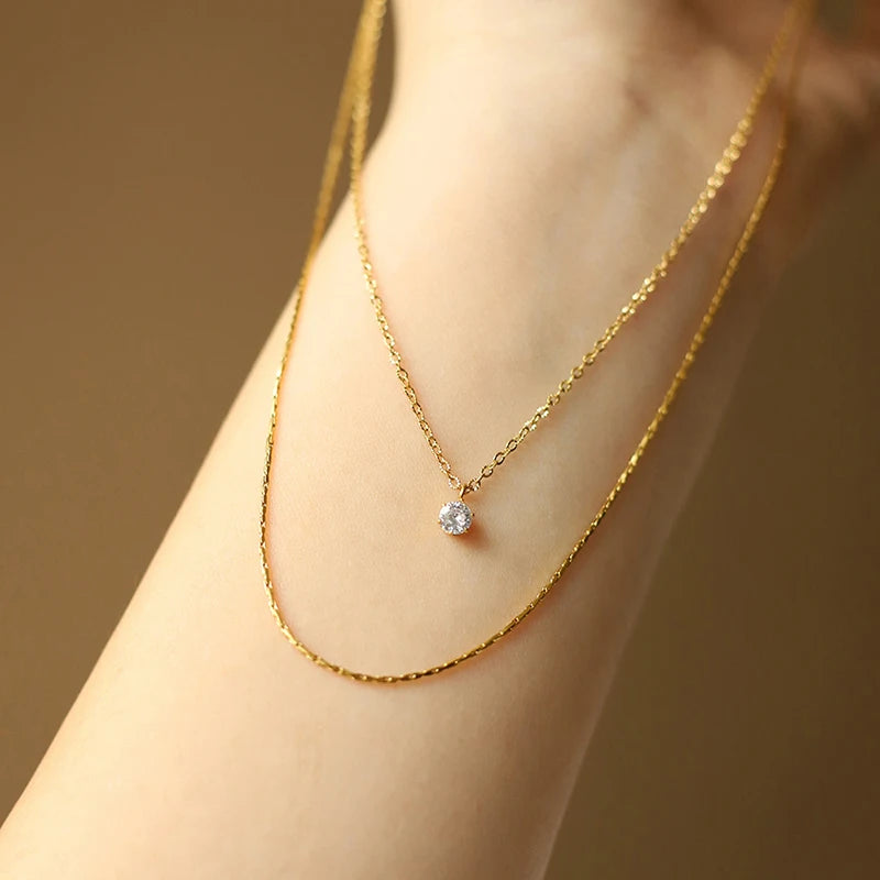 Minimalist Stainless Steel Layering Flash Chain Necklaces for Women Stylish round Pendant Necklaces Waterproof Jewelry Gift