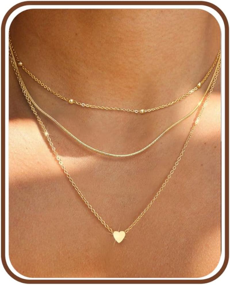 3Pcs Collana Donna Oro Argento Collana Girocollo Donna Placcato Oro 14K Cz Cuore Croce Collane a Strati Choker Catena Serpente Catenina Argento - Con Portagioie