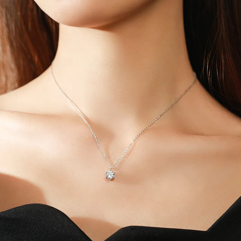Simple Trendy Crystal Zircon Rhinestone Pendant Necklace for Women Charm White Gold Color Clavicle Chain Necklack Weddingjewelry