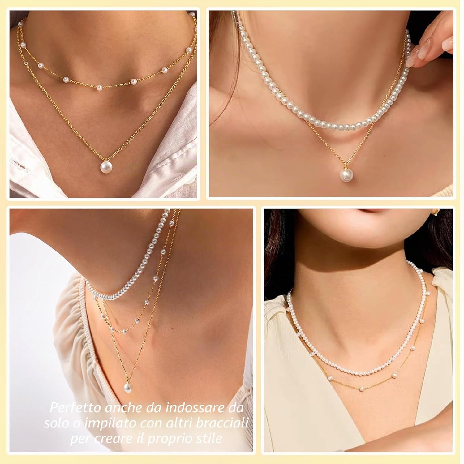 - Set Di Gioielli Con Collana Di Perle Placcata in Oro 14 Carati per Donna - Collana Multistrato Di Perle - Parure Di Gioielli Alla Moda in Oro per Matrimonio - Regalo per Donna