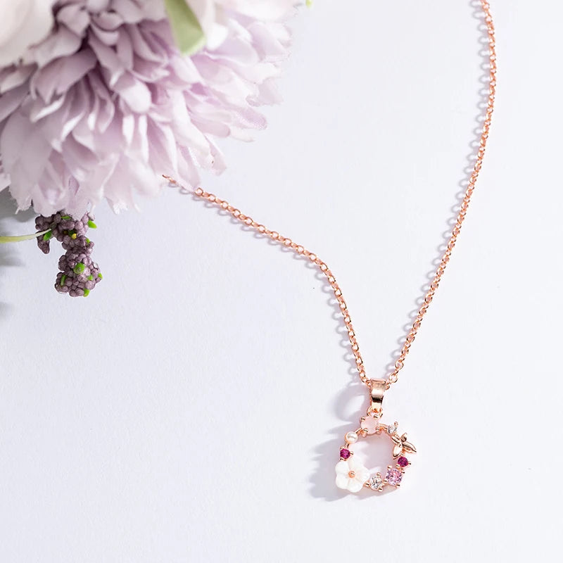 925 Sterling Silver Cute Flower Statement Pendant Necklace for Women Girls Valentines Day Gift Fashion Jewelry