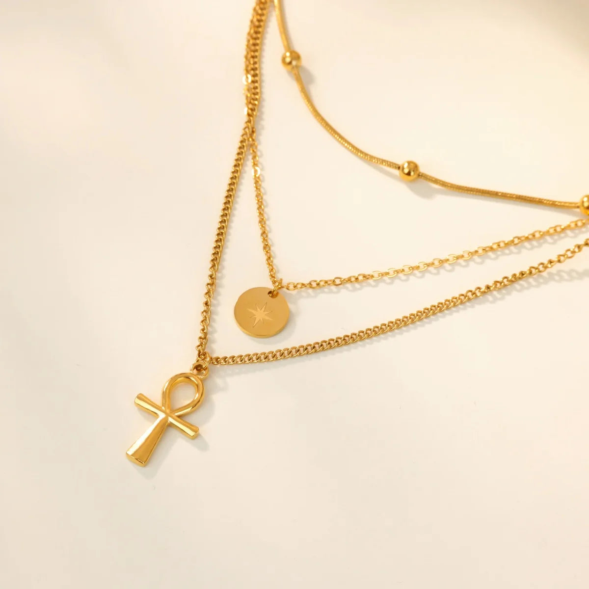 Stainless Steel Cross Star Moon Pendant Multilayer Chain Choker Necklace for Women Trendy Wedding Party Jewerly Accessories