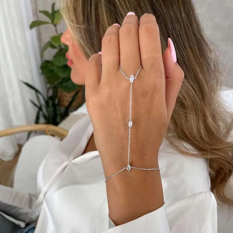 Bohemia Shiny Rhombus Crystal Bracelet for Women Simple Thin Chain Finger Bracelet Jewelry Accessories Gift 2025 New