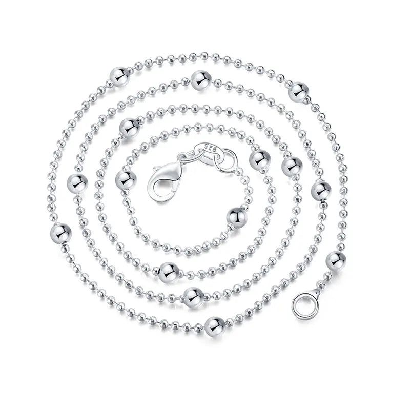 Charm 925 Sterling Silver 16-24 Inches Fine Sweater Bead Chain Women Necklace for Fashion Temperament Jewelry Party Wedding