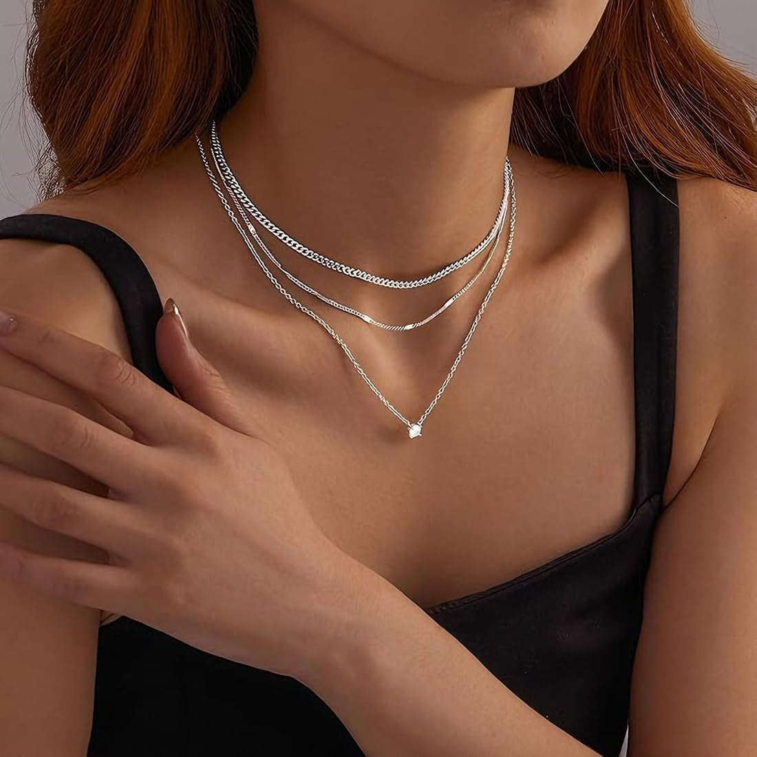 Collana Argento Donna, 3 Pezzi Collana Layered Con Cristallo Solitario Brillante, Collana Delicata Boho, Choker Sottile in Argento Con Pendente Zircone Punto Rotondo per Donne E Ragazze