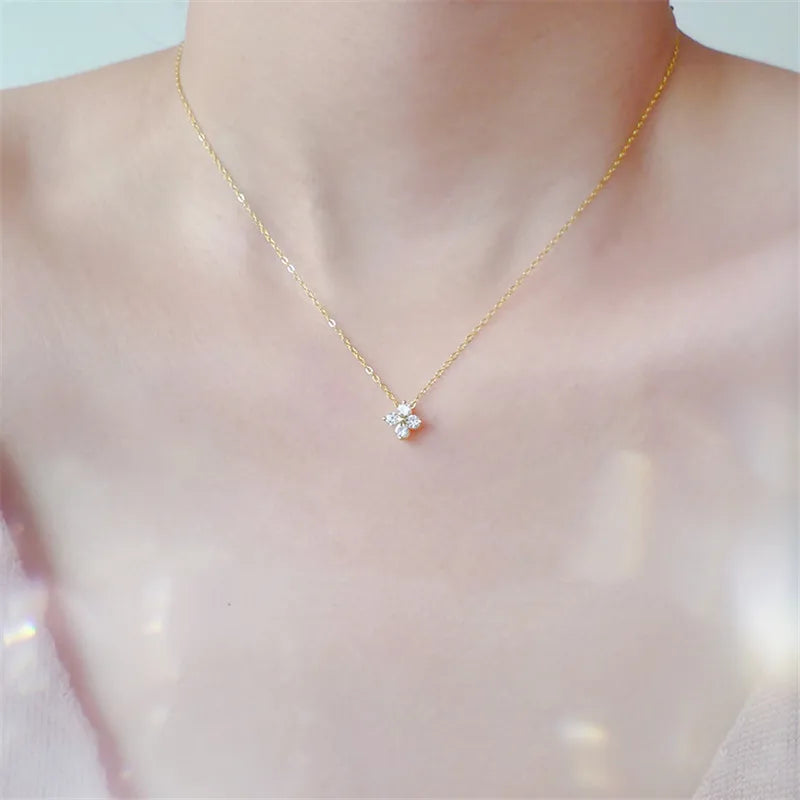 925 Sterling Silver European Simple Crystal Flower Pendant Clavicle Chain Necklace Women Classic Temperament Wedding Jewelry