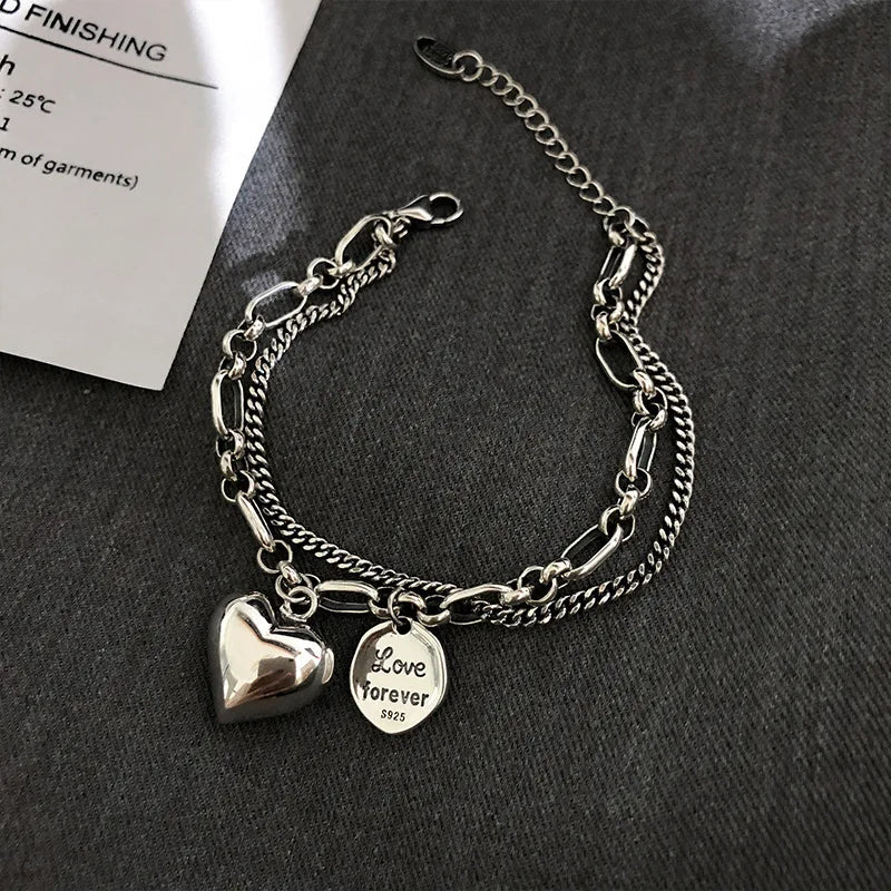 Bohemia Silver Color Heart Beads Bracelets for Women Fashion Multilayer Chain Bracelets Set Charm Bracelet Bangles Jewelry Punk