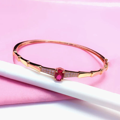 585 Purple Gold Plated 14K Rose Gold Inlaid Crystal Ruby Bracelet for Women Charm Light Luxury Wedding Party Fashion Jewelry